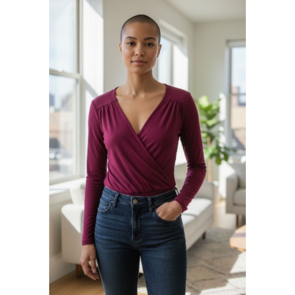 Free People Intimately Wrap Turnt‎ Bodysuit Wine V Neck Women's Sz Large Thong